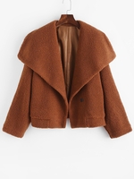 Manteau Fourré Un Bouton en Couleur Unie S Café