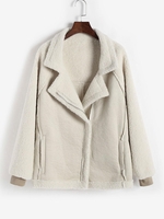 Manteau Fourré Zippé en Fausse Laine S Blanc
