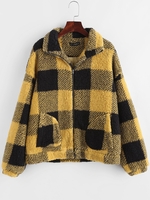 Manteau Goutte Epaule à Carreaux en Fausse Laine Xl Jaune