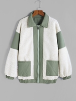 Manteau Goutte Epaule en Blocs de Couleurs L Vert clair