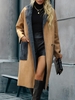 Manteau Long à Doublure en Laine à Goutte Epaule en Faux Suède S Café