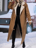 Manteau Long à Goutte Epaule en Fausse Laine en Daim avec Poche L Café