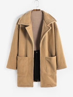 Manteau Long à Goutte Epaule en Laine Mélangée avec Poche M Café