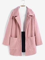 Manteau Long à Goutte Epaule en Laine Mélangée avec Poche S Rose clair