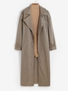 Manteau Long Ceinturé Carreaux à Grille à Goutte Epaule L Café