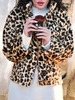 Manteau Léopard Zippé en Fausse Fourrure avec Double Poches S Café