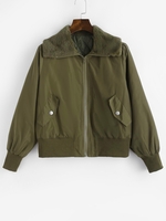 Manteau Matelassé Zippé à Col en Fausse Laine S Vert