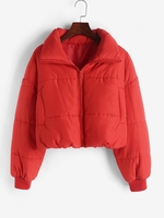 Manteau Matelassé Zippé avec Poches M Rouge