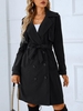 Manteau Trench Ceinturé avec Double Boutonnage à Col Revers M Noir