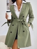 Manteau Trench Long Ceinturé avec Poche M Vert profond