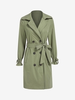 Manteau Trench Long Ceinturé avec Poche S Vert profond