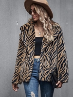 Manteau Zèbre Fourré Ouvert en Avant en Fausse Fourrure S Café