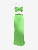 Maxi Jupe Croisée en Satin à Volants L Vert clair
