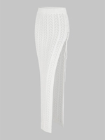Maxi Jupe de Plage Longue Fendue Ajourée en Tricot à Lacets S Blanc