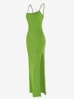 Maxi Robe à Bretelle Fendue sans Dos L Vert