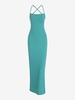Maxi Robe Côtelée Fendue à Côté sans Dos à Lacets S Vert