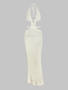 Maxi Robe Découpée Nouée Au Crochet sans Dos à Col Halter L Blanc
