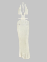 Maxi Robe Découpée Nouée Au Crochet sans Dos à Col Halter L Blanc