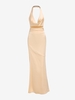 Maxi Robe de Bal sans Dos en Satin à Col Bénitier M Café lumière
