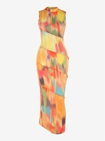 Maxi Robe de Débardeur Longue Plissée Teintée Cousue à Col Montant M Jaune