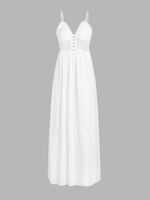 Maxi Robe en Dentelle Insérée sans Dos à Paillettes S Blanc
