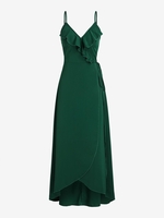 Maxi Robe Enveloppée à Volants sans Dos S Vert profond
