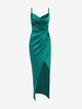 Maxi Robe Fendue Drapée en Satin L Vert profond