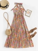 Maxi Robe Fleurie Croisée Ouverte Au Dos à Col Halter S
