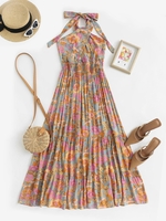 Maxi Robe Fleurie Croisée Ouverte Au Dos à Col Halter S