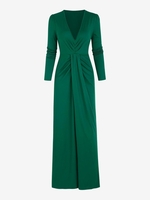 Maxi Robe Longue Drapée Plissée à Col V à Fente Élevée à Manches Longues Xl Vert profond