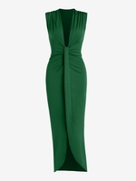 Maxi Robe Longue Fendue Volantée à Col Plongeant L Vert profond