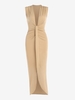 Maxi Robe Longue Fendue Volantée à Col Plongeant M Café lumière