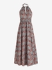 Maxi Robe Motif de Cachemire Ouverte Au Dos à Pois à Col Halter M Café