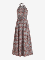 Maxi Robe Motif de Cachemire Ouverte Au Dos à Pois à Col Halter M Café