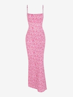 Maxi Robe Moulante à Imprimé Fleurie sans Dos L Rose clair