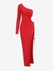Maxi Robe Moulante Découpée Fendue à Une Epaule à Lacets M Rouge