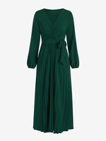 Maxi Robe Plissée Ceinturée à Col V L Vert profond