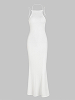 Maxi Robe Sirène Côtelée Croisée sans Dos à Lacets M Blanc