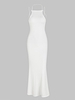 Maxi Robe Sirène Côtelée Croisée sans Dos à Lacets S Blanc