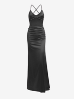 Maxi Robe Soyeuse Plissée Ouverte Au Dos à Lacets Xl Noir