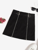 Mini Jupe Bouclée avec Double Zip en Avant L Noir