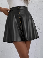 Mini Jupe Bouton en Avant en Faux Cuir Xl Noir