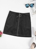 Mini Jupe Contrastée Zippée Cousue en Cuir PU L Noir