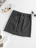Mini Jupe Effrangée en Denim M Noir