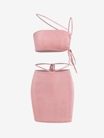Mini Jupe Moulante Sanglée Fentonnée en Jersey M Rose clair