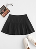 Mini Jupe Plissée à Zip Latérale en Couleur Unie S Noir