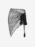 Mini Jupe Portefeuille Enveloppée en Crochet à Fente Élevée Taille unique Noir