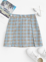 Mini Jupe Tressée Plissée à Carreaux avec Short M Bleu clair