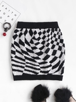 Mini Jupe Tricotée Motif Géométrique Ethnique M Noir