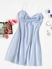 Mini Robe à Bretelle avec Fausse Perle à Col Bénitier M Bleu clair